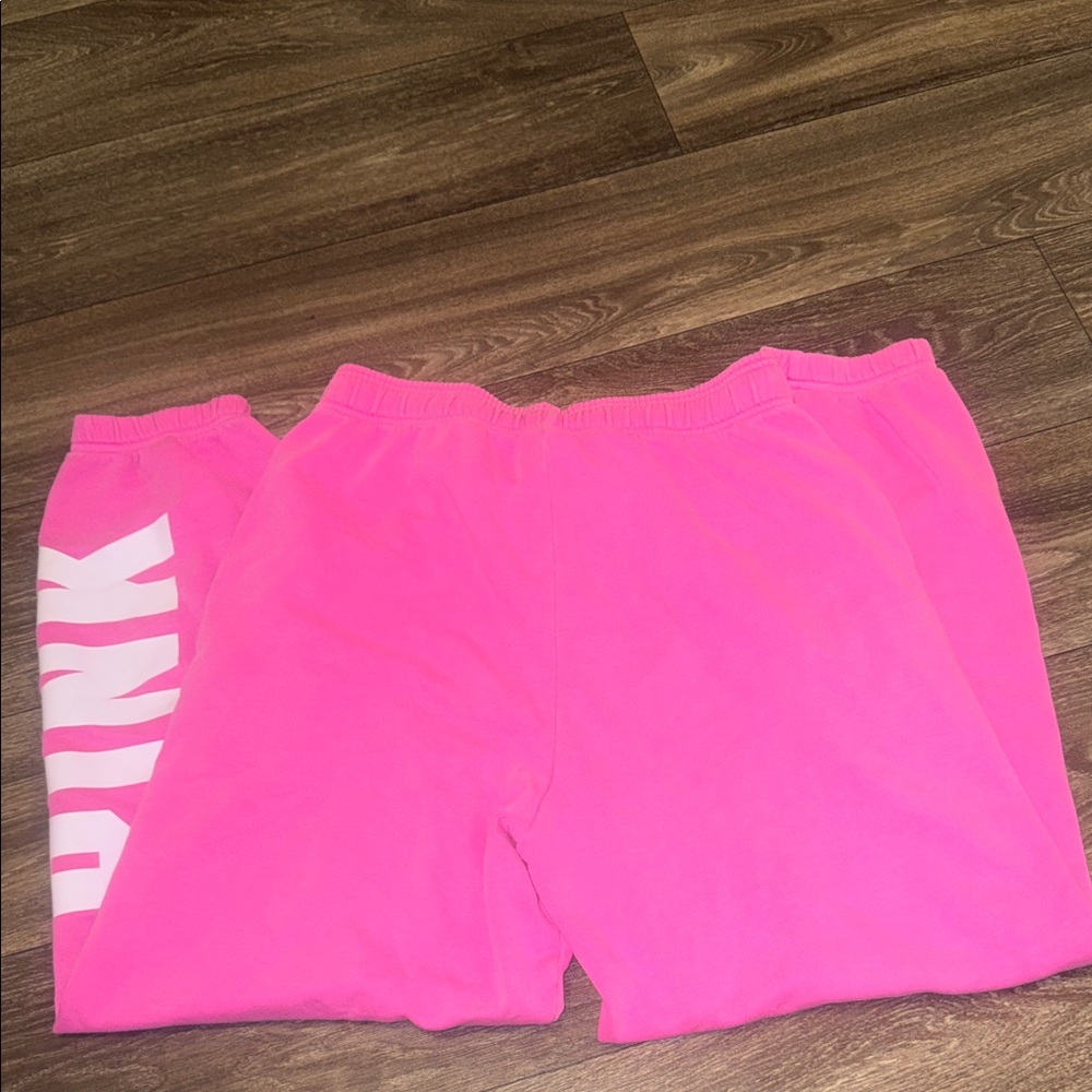PINK Victoria's Secret Bright Hot Pink women’s Sweatpants with White Side Logo - Picture 4 of 6